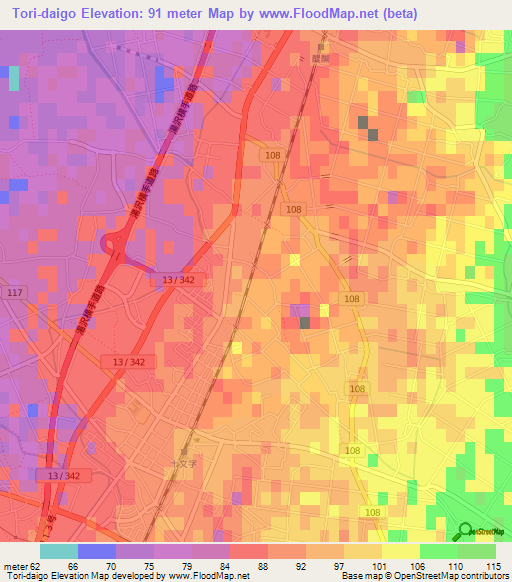 Tori-daigo,Japan Elevation Map