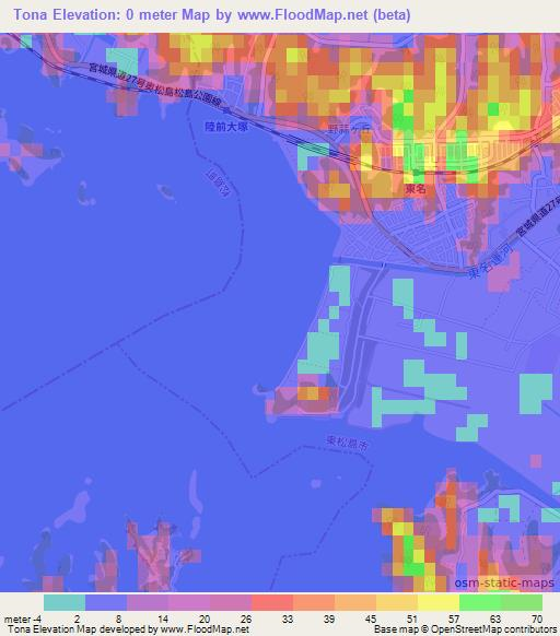 Tona,Japan Elevation Map