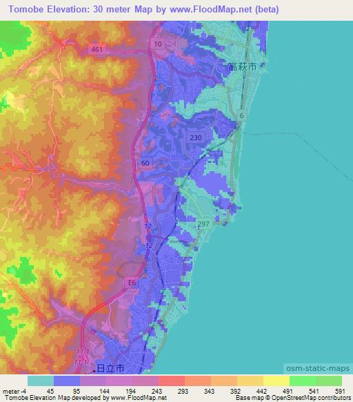 Tomobe,Japan Elevation Map