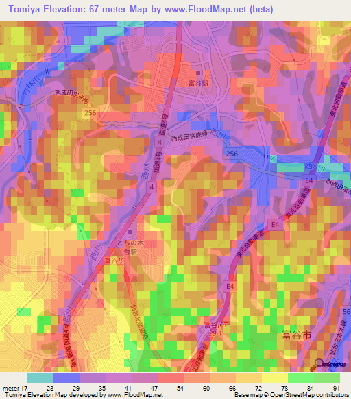 Tomiya,Japan Elevation Map