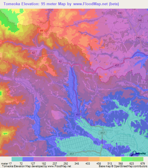 Tomeoka,Japan Elevation Map