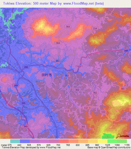 Tokiwa,Japan Elevation Map