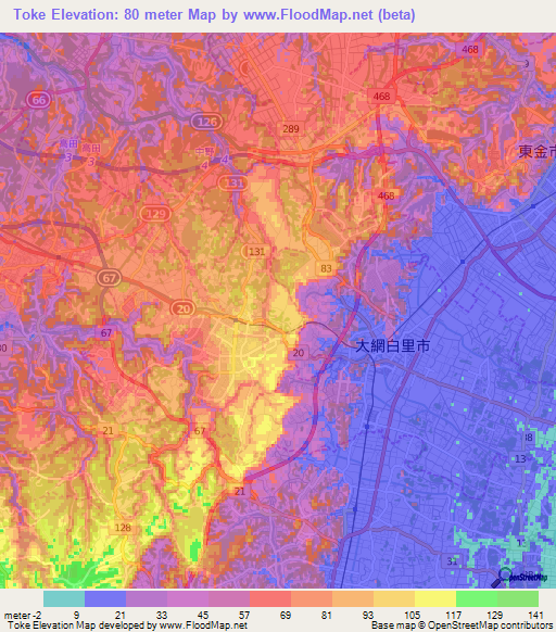 Toke,Japan Elevation Map