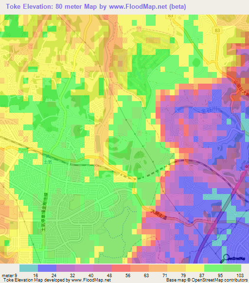 Toke,Japan Elevation Map