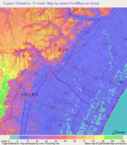 Togane,Japan Elevation Map