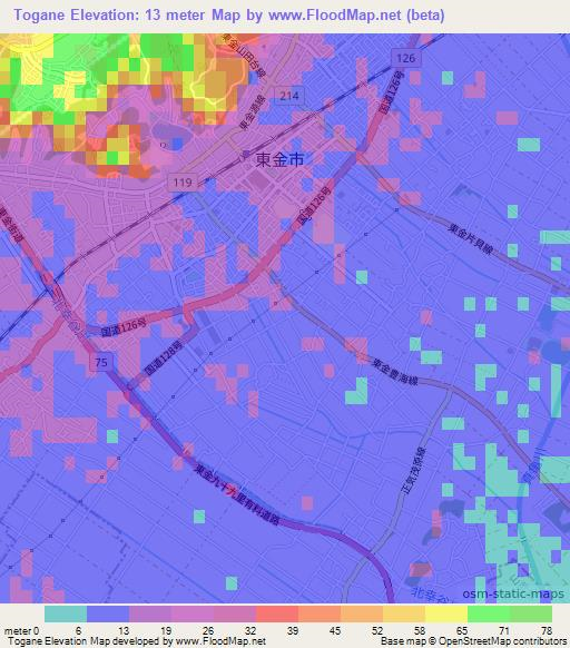 Togane,Japan Elevation Map