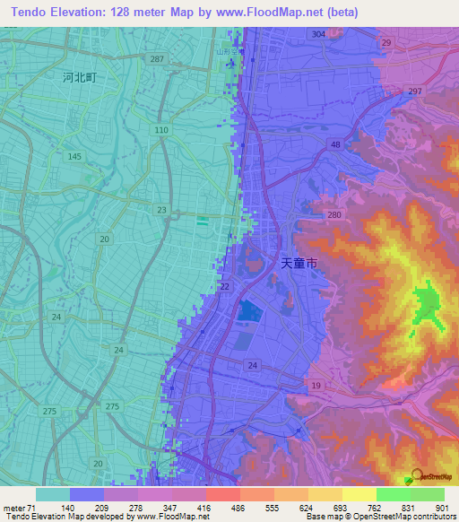 Tendo,Japan Elevation Map