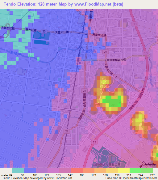 Tendo,Japan Elevation Map