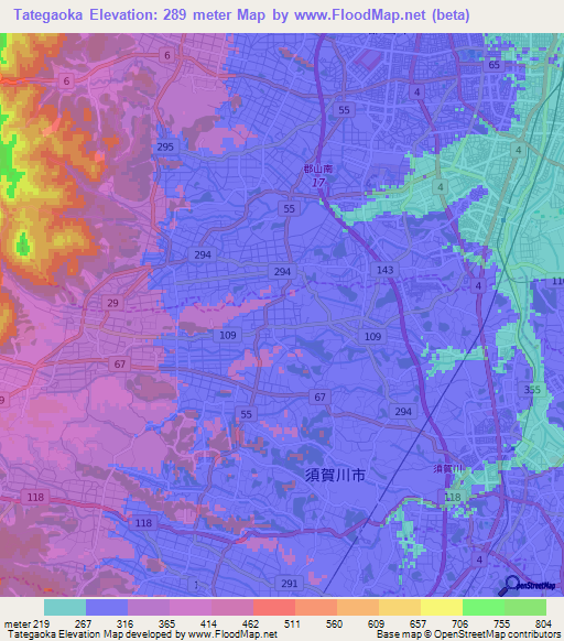 Tategaoka,Japan Elevation Map