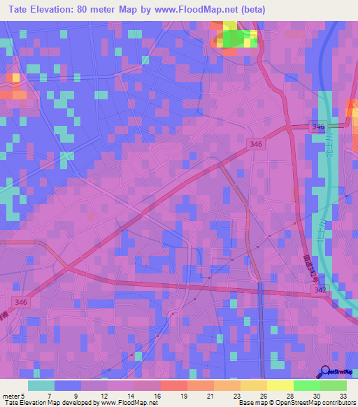Tate,Japan Elevation Map