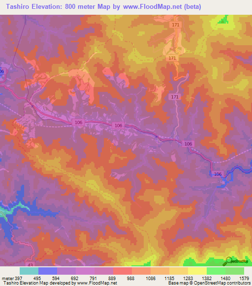 Tashiro,Japan Elevation Map