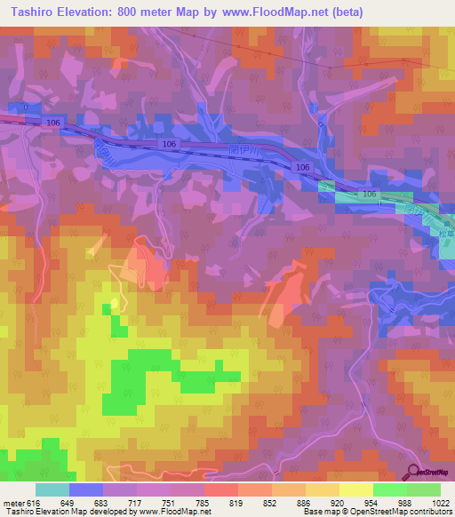 Tashiro,Japan Elevation Map