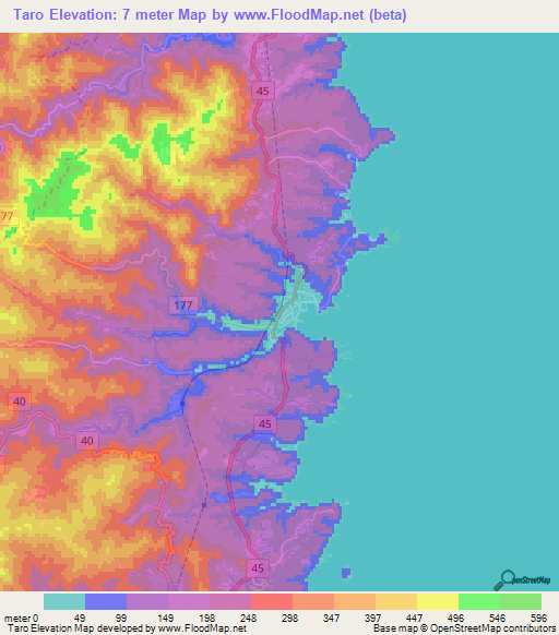 Taro,Japan Elevation Map
