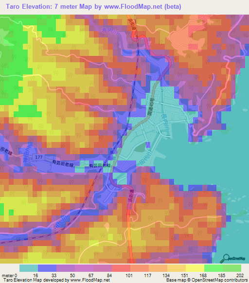 Taro,Japan Elevation Map