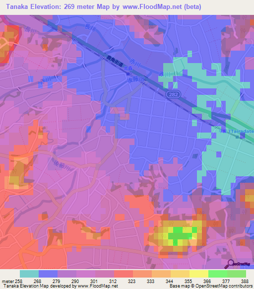 Tanaka,Japan Elevation Map