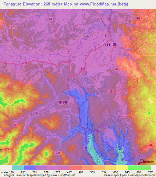 Tanagura,Japan Elevation Map