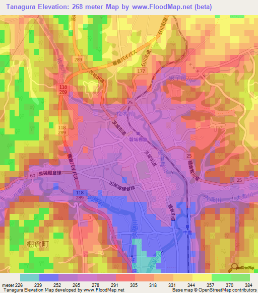 Tanagura,Japan Elevation Map