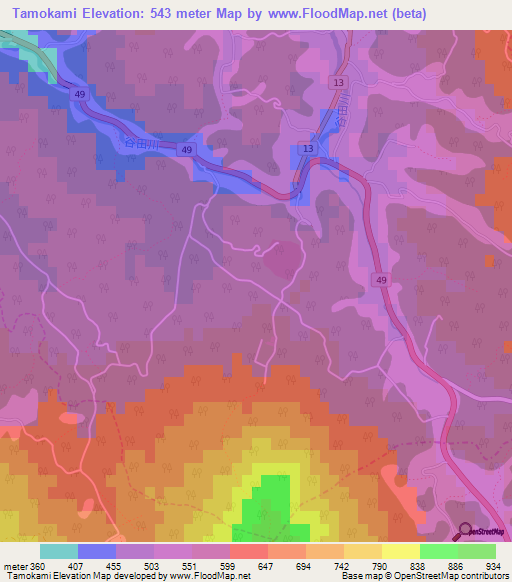 Tamokami,Japan Elevation Map