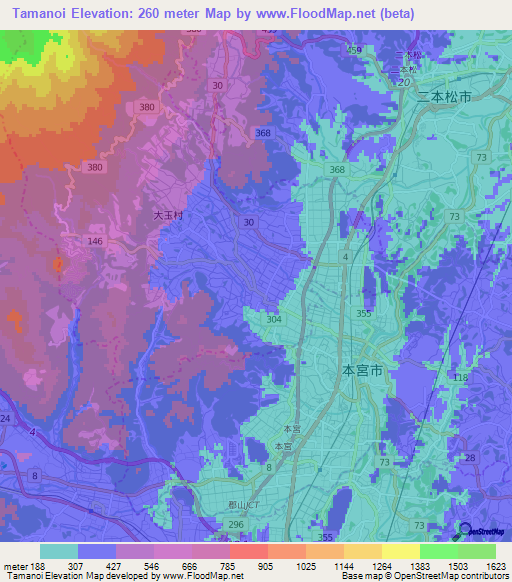 Tamanoi,Japan Elevation Map