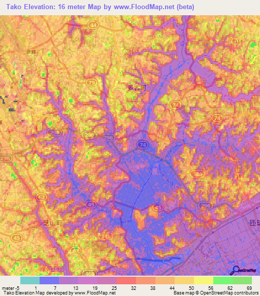 Tako,Japan Elevation Map