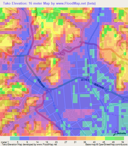 Tako,Japan Elevation Map
