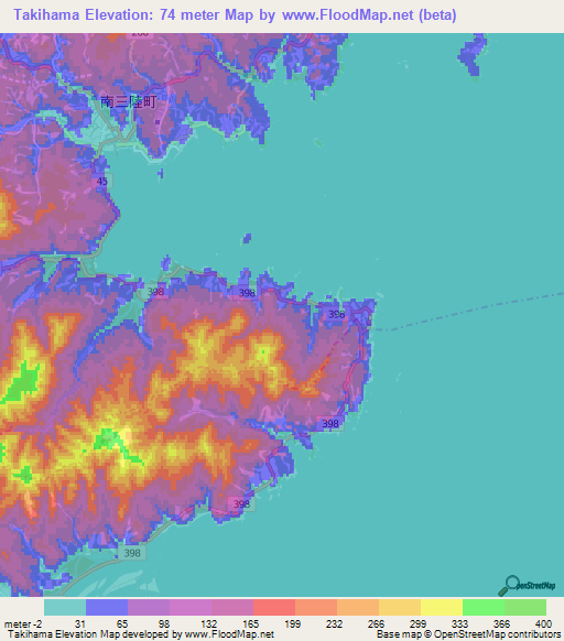 Takihama,Japan Elevation Map