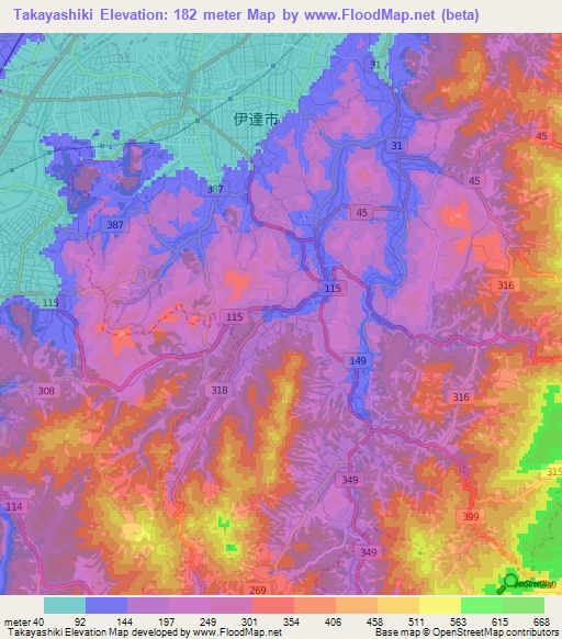 Takayashiki,Japan Elevation Map