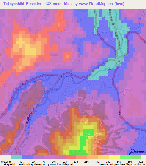 Takayashiki,Japan Elevation Map