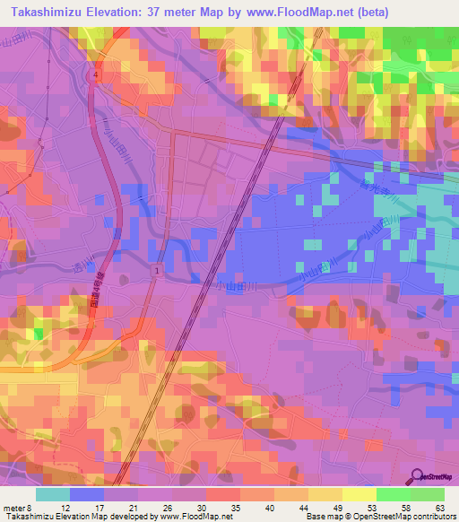 Takashimizu,Japan Elevation Map