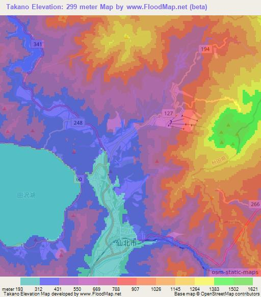 Takano,Japan Elevation Map