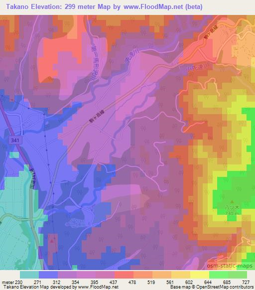 Takano,Japan Elevation Map