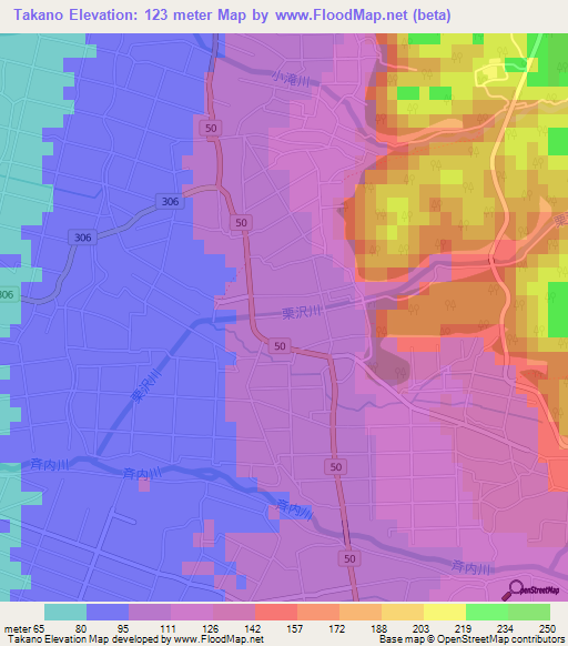 Takano,Japan Elevation Map