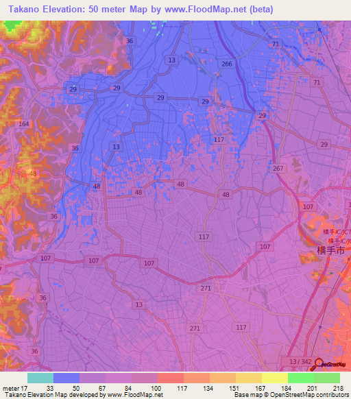 Takano,Japan Elevation Map