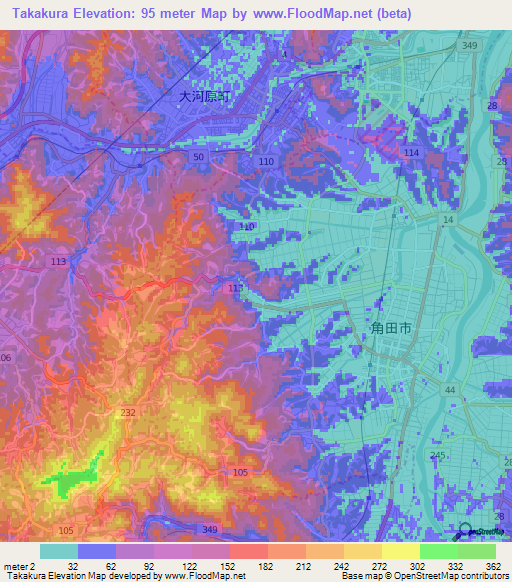 Takakura,Japan Elevation Map