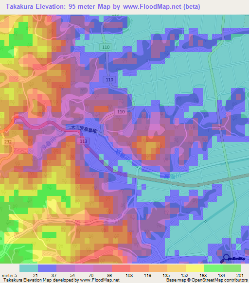 Takakura,Japan Elevation Map