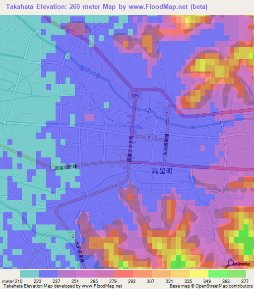 Takahata,Japan Elevation Map