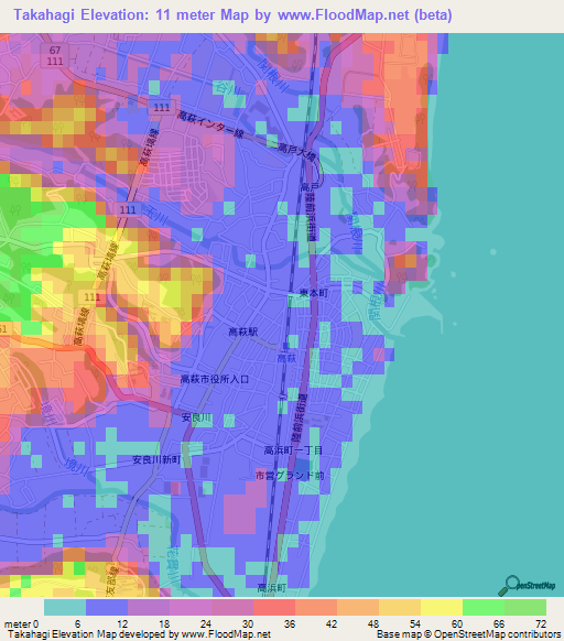 Takahagi,Japan Elevation Map