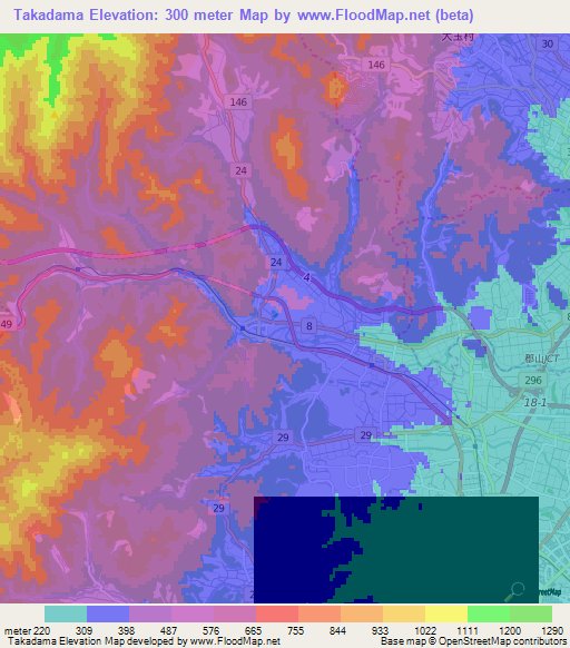 Takadama,Japan Elevation Map