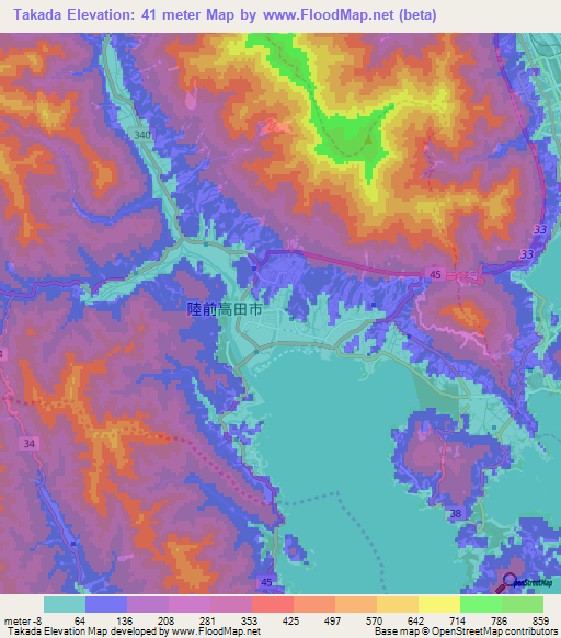 Takada,Japan Elevation Map