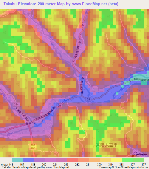 Takabu,Japan Elevation Map