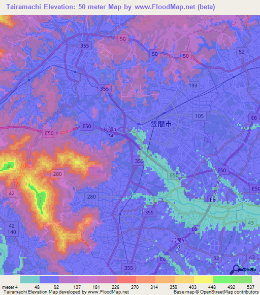 Tairamachi,Japan Elevation Map