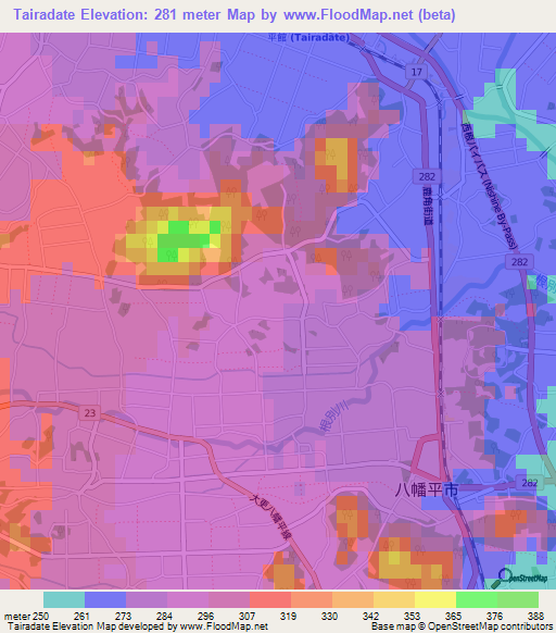 Tairadate,Japan Elevation Map