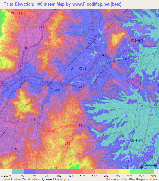 Taira,Japan Elevation Map