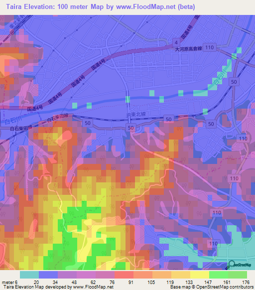 Taira,Japan Elevation Map