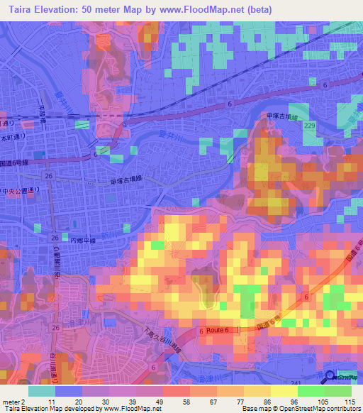 Taira,Japan Elevation Map