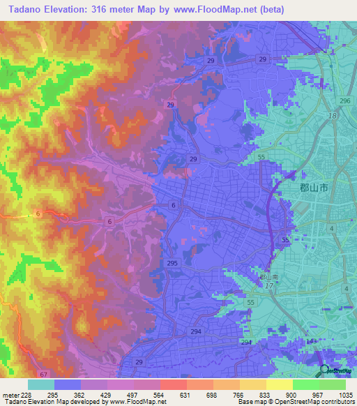 Tadano,Japan Elevation Map