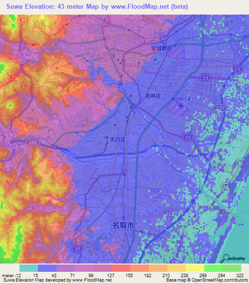 Suwa,Japan Elevation Map