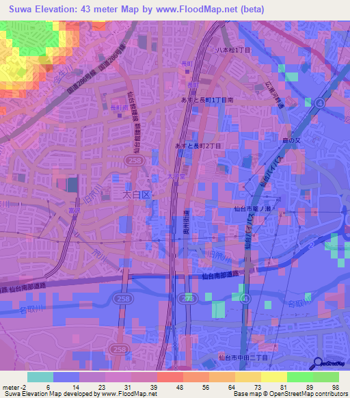 Suwa,Japan Elevation Map