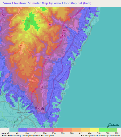 Suwa,Japan Elevation Map