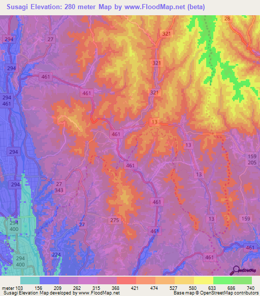 Susagi,Japan Elevation Map
